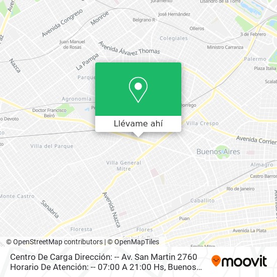 Mapa de Centro De Carga   Dirección: -- Av. San Martin 2760    Horario De Atención: -- 07:00 A 21:00 Hs