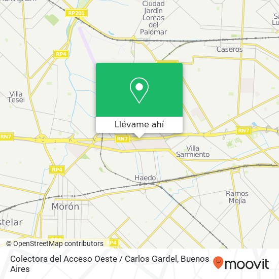 Mapa de Colectora del Acceso Oeste / Carlos Gardel