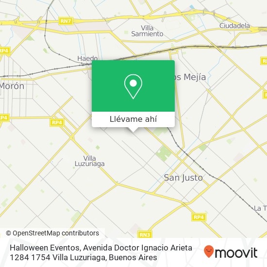 Mapa de Halloween Eventos, Avenida Doctor Ignacio Arieta 1284 1754 Villa Luzuriaga