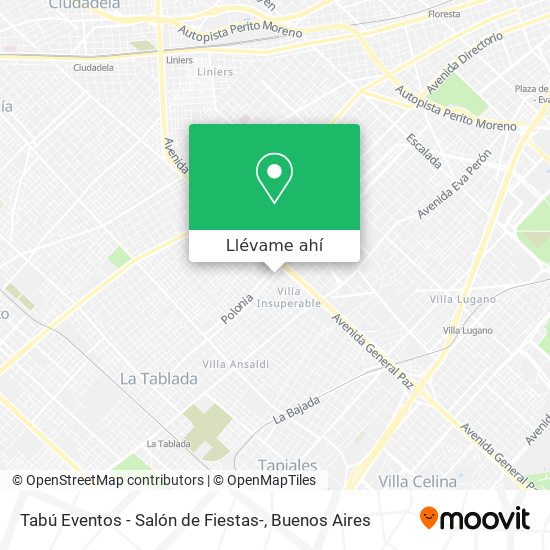 Mapa de Tabú Eventos - Salón de Fiestas-