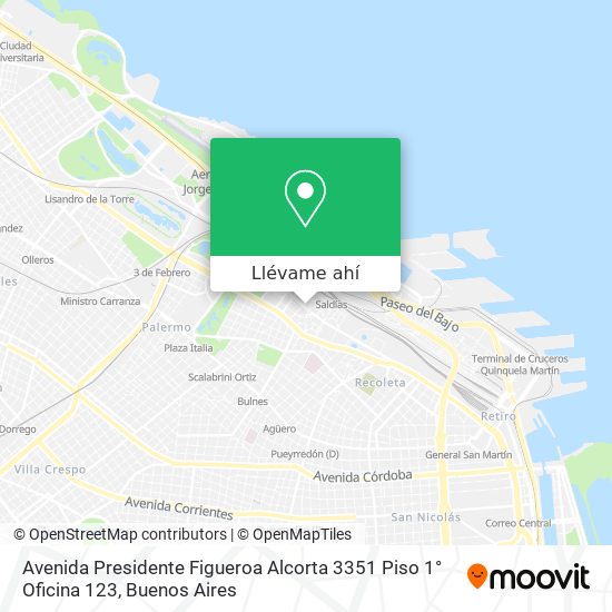 Mapa de Avenida Presidente Figueroa Alcorta 3351 Piso 1° Oficina 123