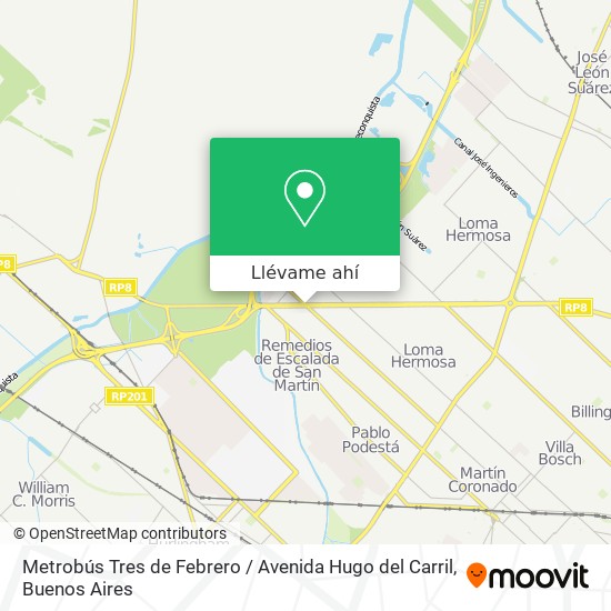 Mapa de Metrobús Tres de Febrero / Avenida Hugo del Carril