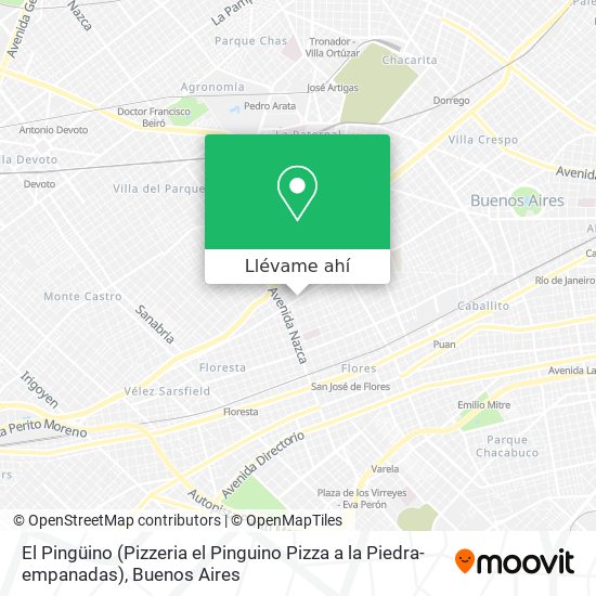 Cómo llegar a El Pingüino (Pizzeria el Pinguino Pizza a la Piedra-empanadas)  en Distrito Federal en Colectivo, Tren o Subte?