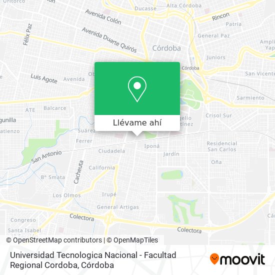Mapa de Universidad Tecnologica Nacional - Facultad Regional Cordoba