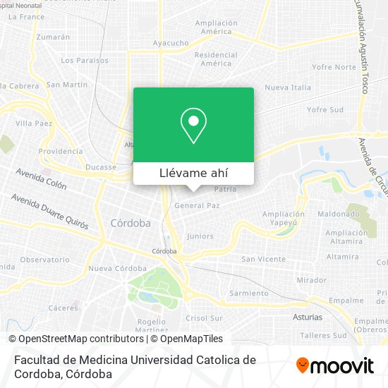 Mapa de Facultad de Medicina Universidad Catolica de Cordoba