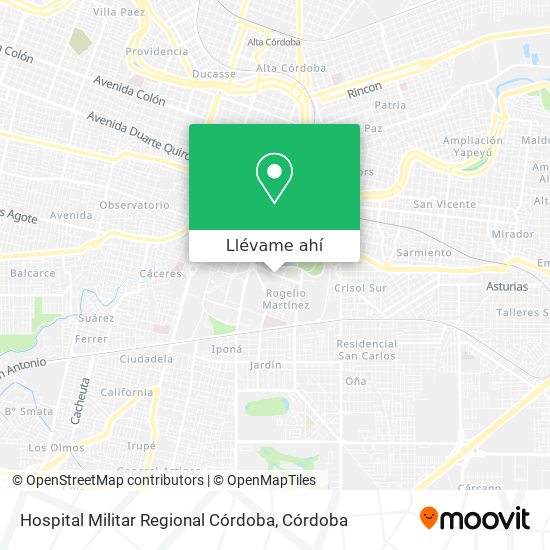 Mapa de Hospital Militar Regional Córdoba