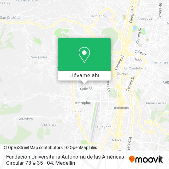 Mapa de Fundación Universitaria Autónoma de las Américas Circular 73 # 35 - 04