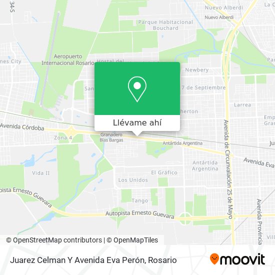 Mapa de Juarez Celman Y Avenida Eva Perón