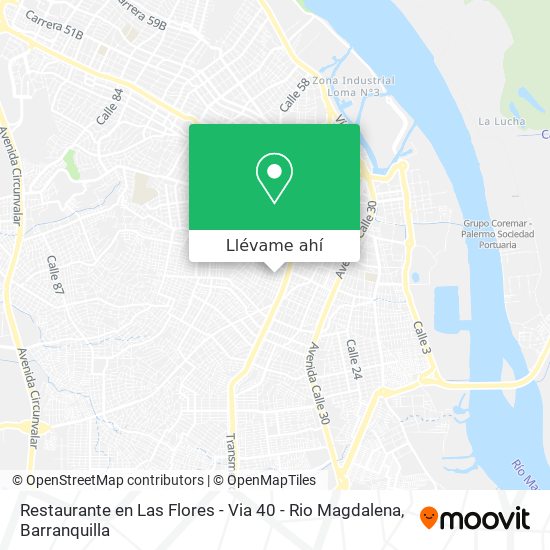 Mapa de Restaurante en Las Flores - Via 40 - Rio Magdalena