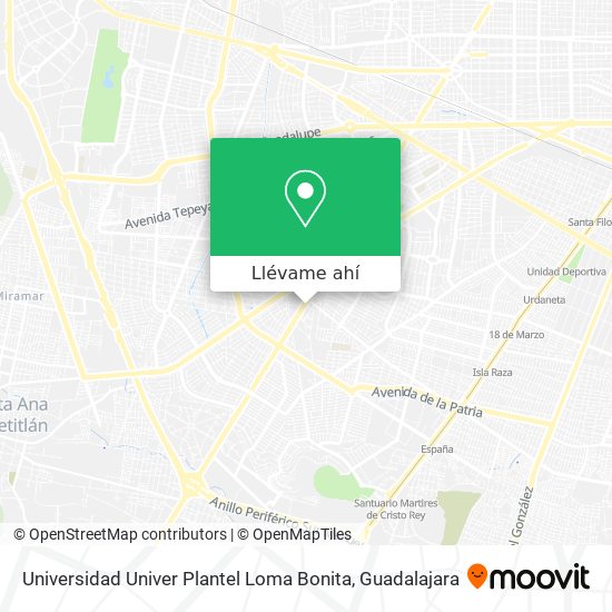 Mapa de Universidad Univer Plantel Loma Bonita