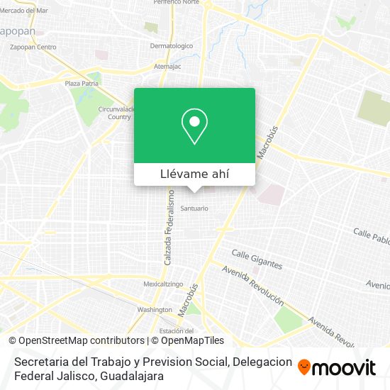 Mapa de Secretaria del Trabajo y Prevision Social, Delegacion Federal Jalisco