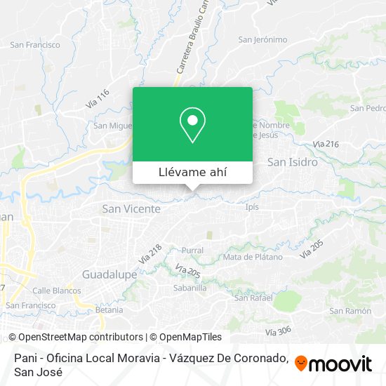 Mapa de Pani - Oficina Local Moravia - Vázquez De Coronado