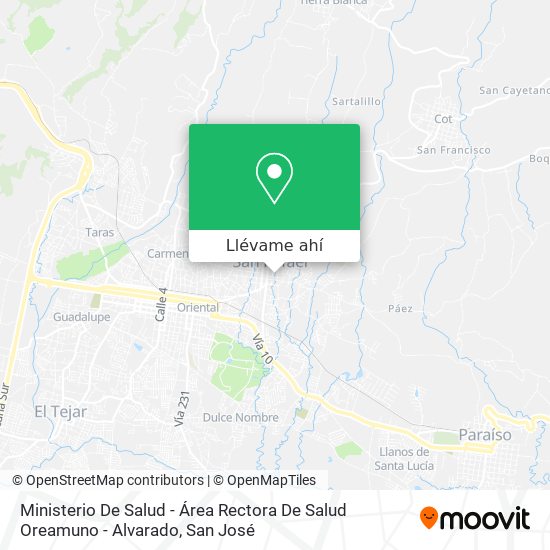 Mapa de Ministerio De Salud - Área Rectora De Salud Oreamuno - Alvarado