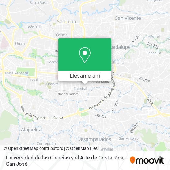 Mapa de Universidad de las Ciencias y el Arte de Costa Rica