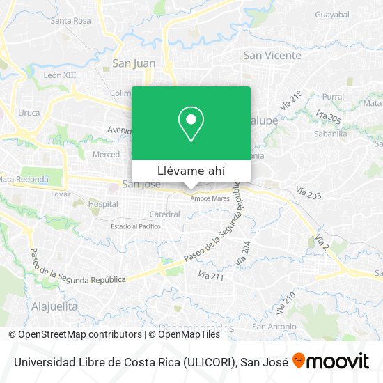 Mapa de Universidad Libre de Costa Rica (ULICORI)