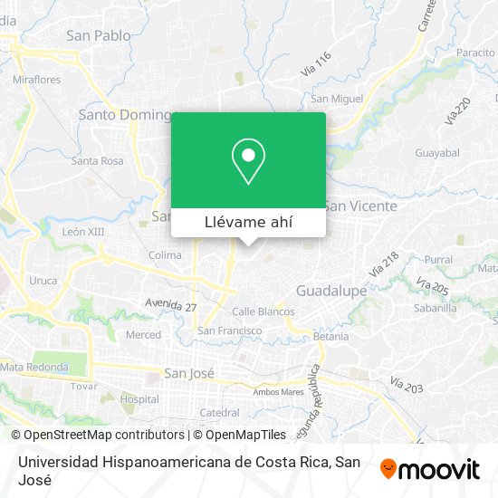 Mapa de Universidad Hispanoamericana de Costa Rica