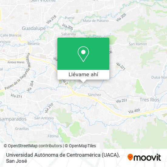 Mapa de Universidad Autónoma de Centroamérica (UACA)