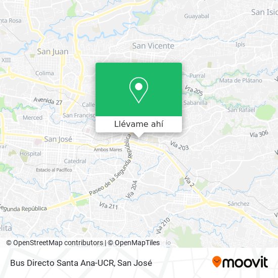 Mapa de Bus Directo Santa Ana-UCR