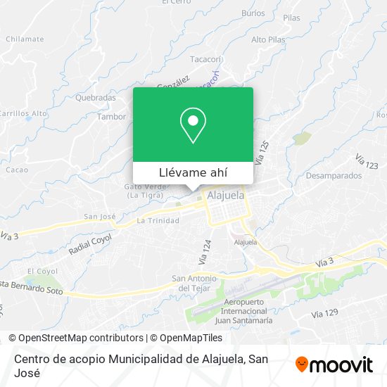 Mapa de Centro de acopio Municipalidad de Alajuela