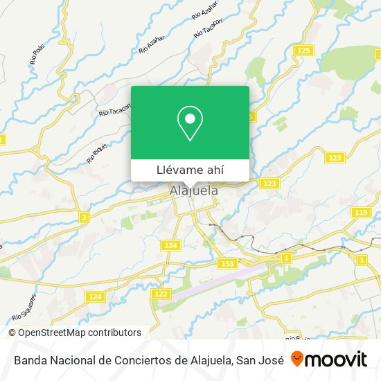 Mapa de Banda Nacional de Conciertos de Alajuela