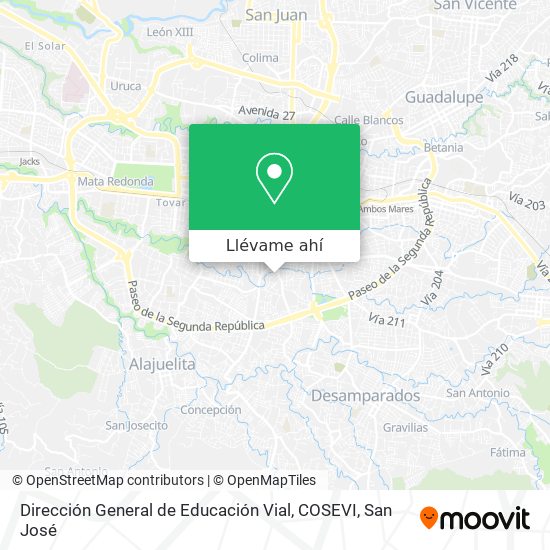 Mapa de Dirección General de Educación Vial, COSEVI