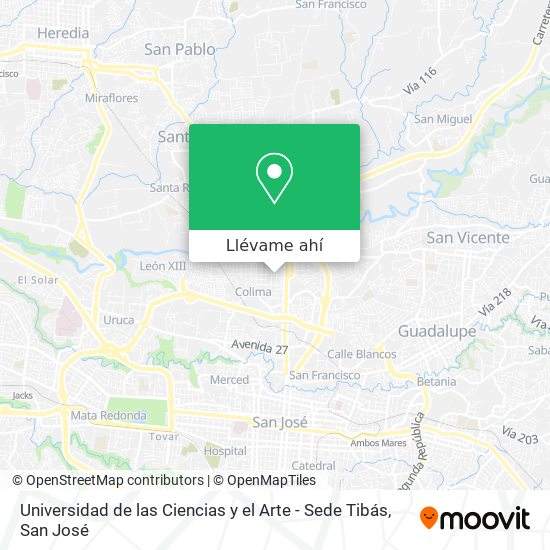 Mapa de Universidad de las Ciencias y el Arte - Sede Tibás