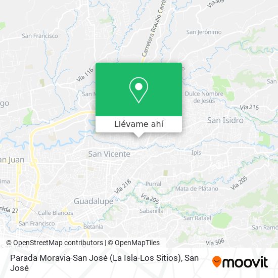 Mapa de Parada Moravia-San José (La Isla-Los Sitios)