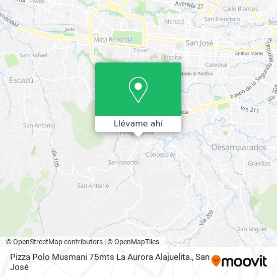 Mapa de Pizza Polo Musmani 75mts La Aurora Alajuelita.