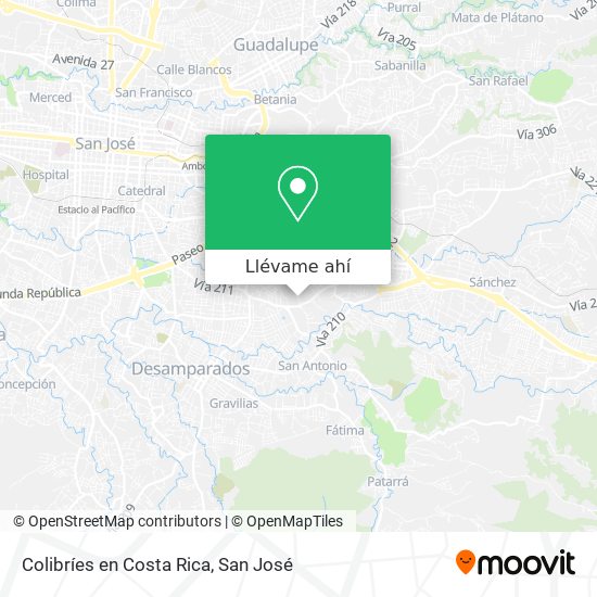 Mapa de Colibríes en Costa Rica