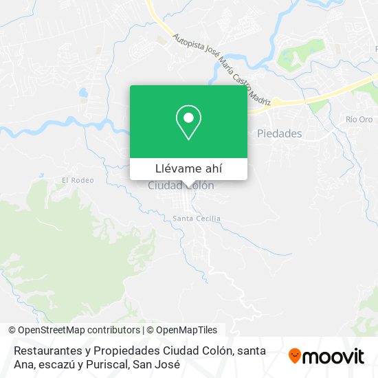 Mapa de Restaurantes y Propiedades Ciudad Colón, santa Ana, escazú y Puriscal