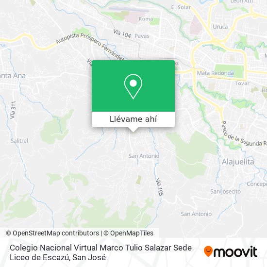 Mapa de Colegio Nacional Virtual Marco Tulio Salazar Sede Liceo de Escazú