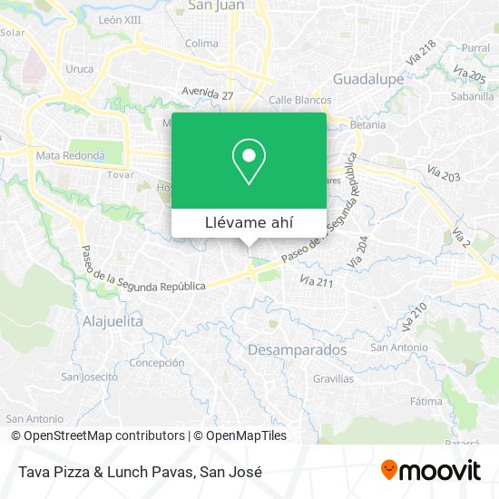 Mapa de Tava Pizza & Lunch Pavas