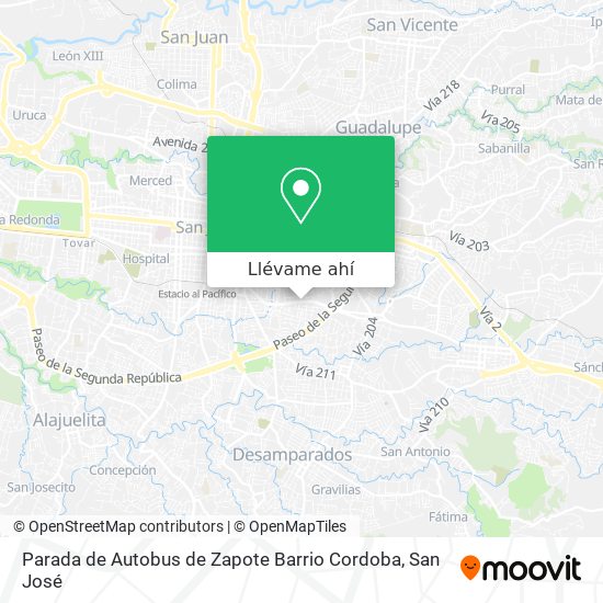 Mapa de Parada de Autobus de Zapote Barrio Cordoba