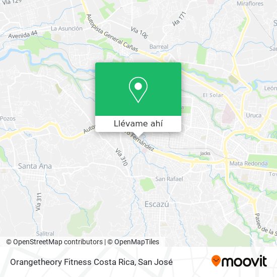 Mapa de Orangetheory Fitness Costa Rica