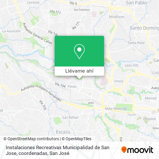 Mapa de Instalaciones Recreativas Municipalidad de San Jose, coordenadas