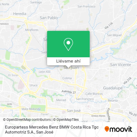 Mapa de Europartess Mercedes Benz BMW Costa Rica Tgc Automotriz S.A.