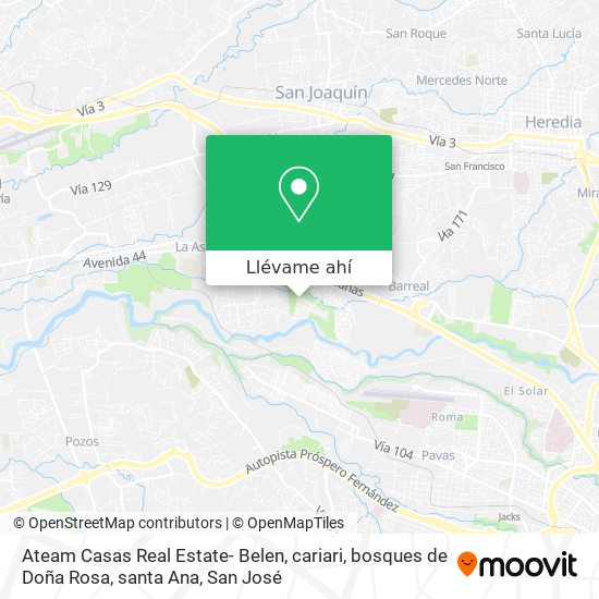 Mapa de Ateam Casas Real Estate- Belen, cariari, bosques de Doña Rosa, santa Ana