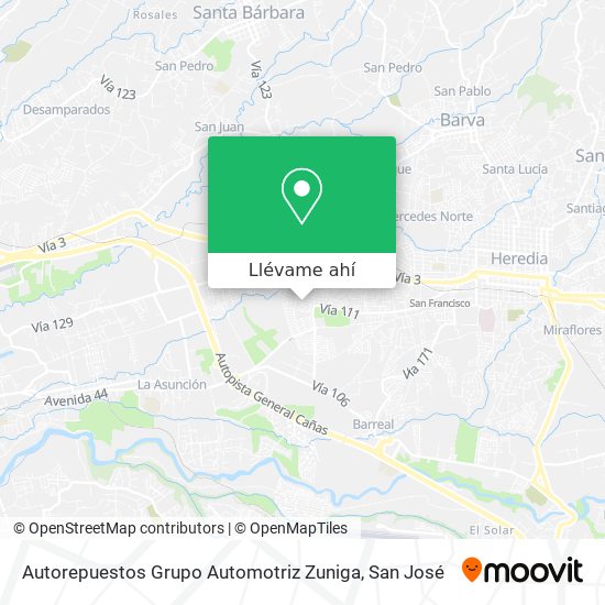 Mapa de Autorepuestos Grupo Automotriz Zuniga