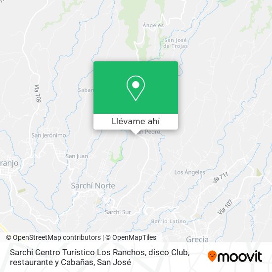 Mapa de Sarchi Centro Turístico Los Ranchos, disco Club, restaurante y Cabañas