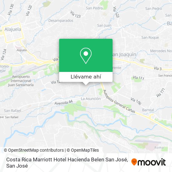 Mapa de Costa Rica Marriott Hotel Hacienda Belen San José