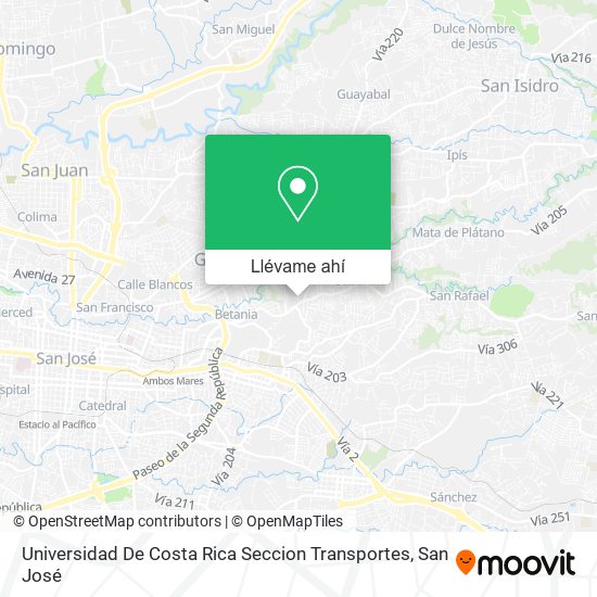 Mapa de Universidad De Costa Rica Seccion Transportes
