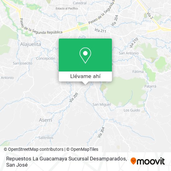 Mapa de Repuestos La Guacamaya Sucursal Desamparados