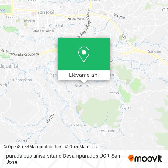 Mapa de parada bus universitario Desamparados UCR