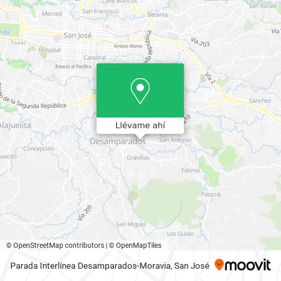 Mapa de Parada Interlínea Desamparados-Moravia