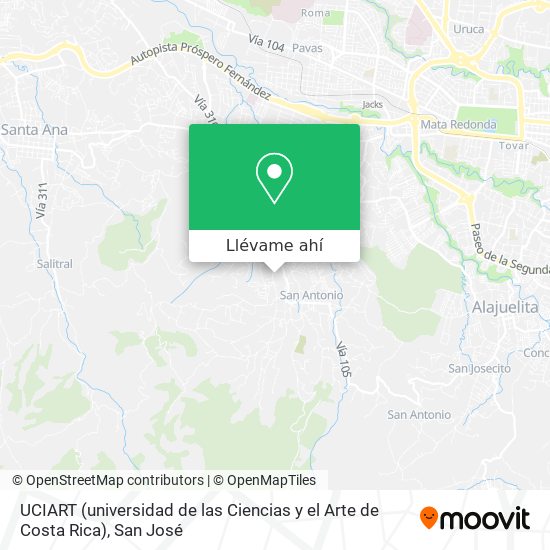 Mapa de UCIART (universidad de las Ciencias y el Arte de Costa Rica)