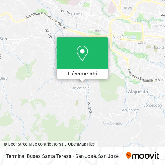 Mapa de Terminal Buses Santa Teresa - San José