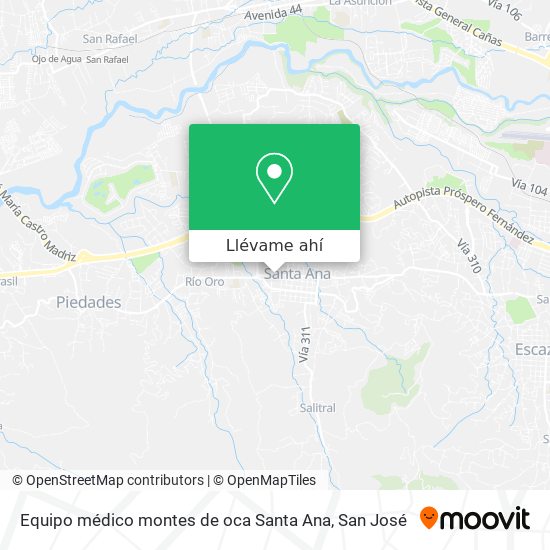 Mapa de Equipo médico montes de oca Santa Ana