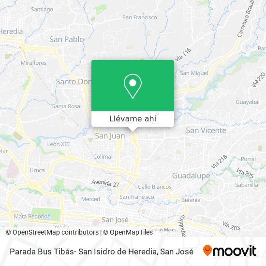 Mapa de Parada Bus Tibás- San Isidro de Heredia