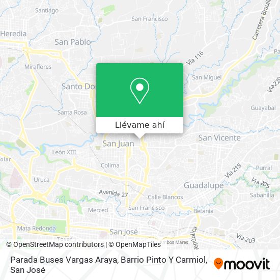 Mapa de Parada Buses Vargas Araya, Barrio Pinto Y Carmiol