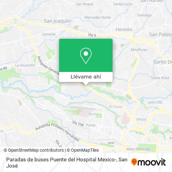 Mapa de Paradas de buses Puente del Hospital Mexico-